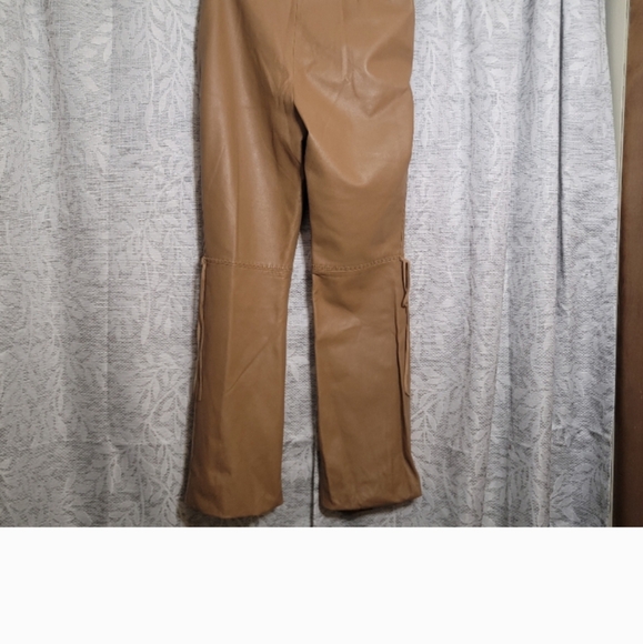 NWT Guess Collection Tan Leather Pants Women's 12 Buttery Soft Lined Fringe - Picture 2 of 7
